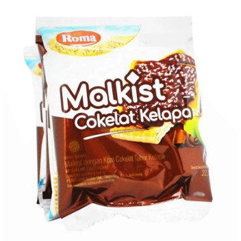 Roma Malkist Coklat Kelapa 1 Pak Isi 10 Sachet - Biskuit Gandum Lapis Cokelat