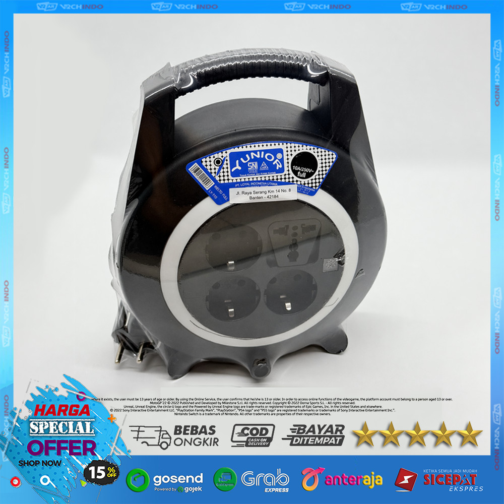 Kabel Roll Listrik 10M / 1000CM / 10Meter WELTO LY-117 SK 4 Colokan Lampu Indikator Kuat dan Awet 