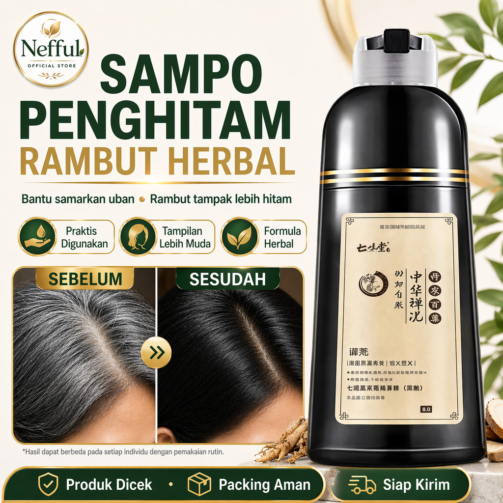 Nefful Cat Rambut Hitam Shampoo Pewarna Rambut Hair Color Shampoo Penghitam Uban Sampo Hitam Herbal 