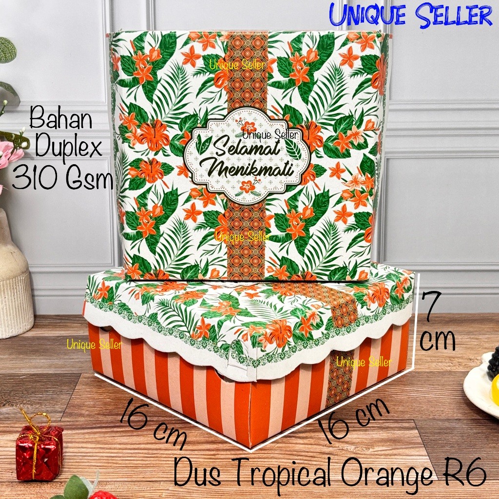 Dus Nasi Kue Roti 16x16x7 cm R6 isi 10 pcs Motif TROPICAL ORANGE DUPLEX Renda Dus Box Kotak Cake Pud