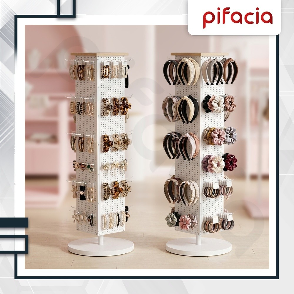 PIFACIA Rak Putar Pegboard Putih Hook Gantungan Kaos Kaki Aksesoris HP Perhiasan Stand Display Pajan