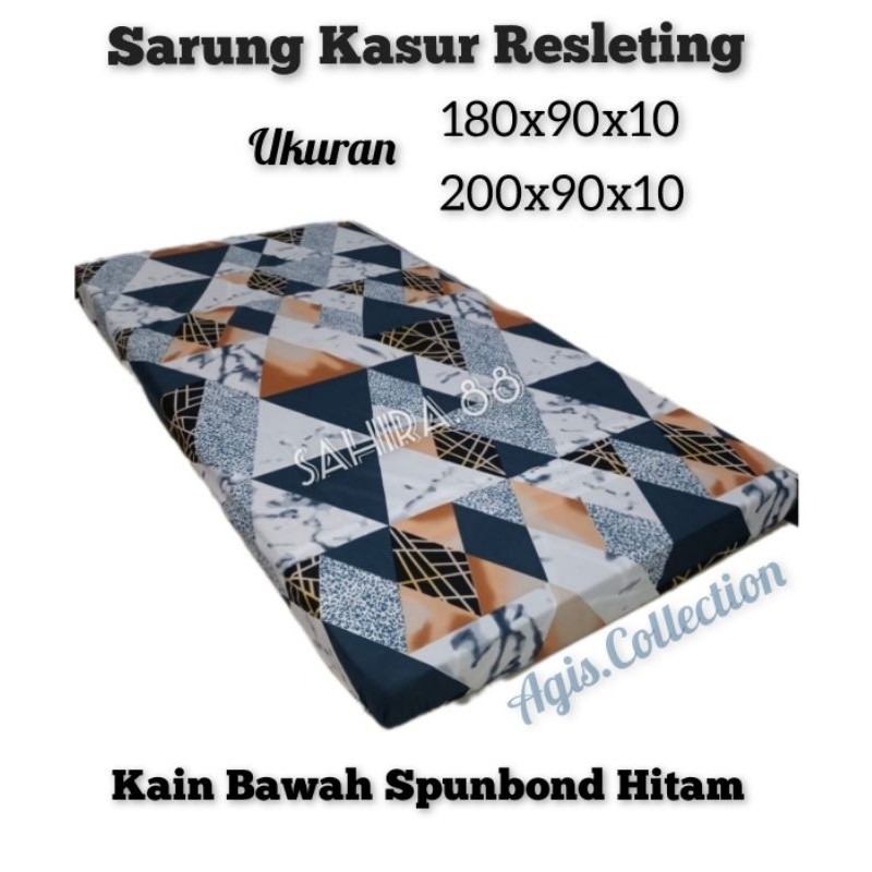 Sarung Kasur Resleting Uk 200x90x10//180x90x10 Kain Adem & Tidak Luntur. (Bawah Spunbond Hitam)