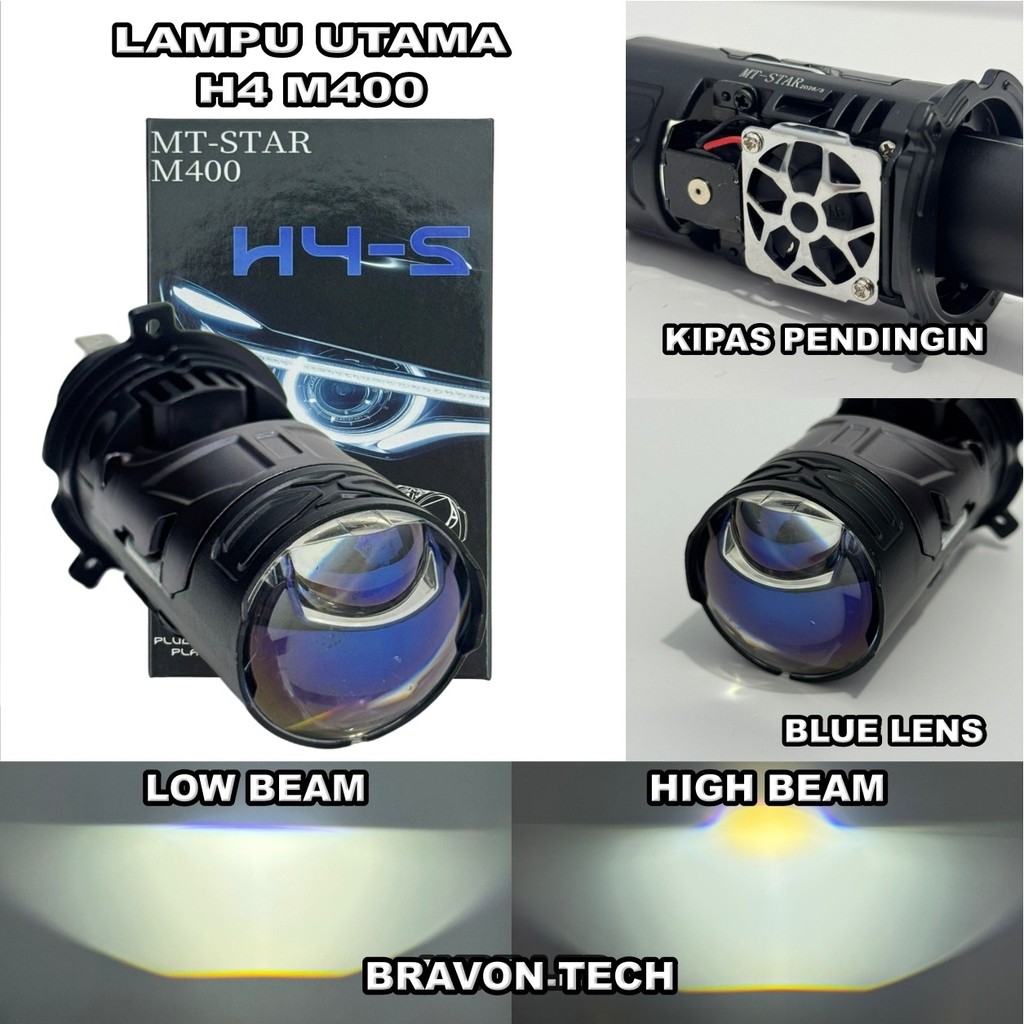 Lampu Utama H4 MT-STAR M400 Bluelens Di lengkapi Kipas H4 Utama Motor Mobil