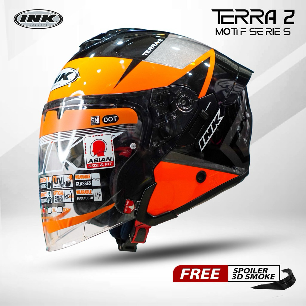 INK TERRA 2 MOTIF DOUBLE VISOR FREE SPOILER 3D - Helm ink terra2 Motif SNI Original