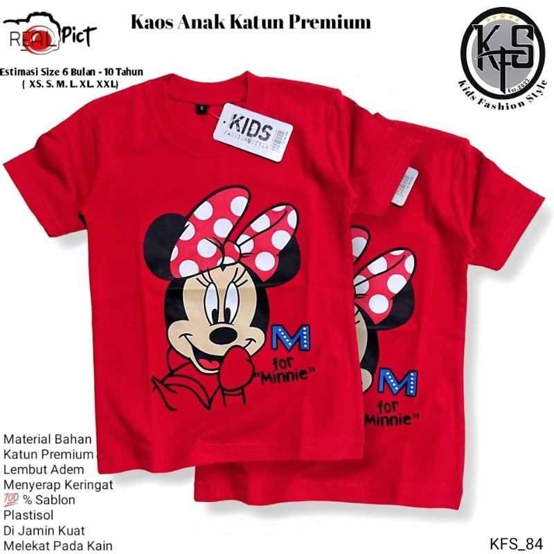 KFS 84 BAJU KAOS KARAKTER ANAK PEREMPUAN MINNIE MOUSE PITA Kaos Anak Perempuan Karakter Minnie Mouse