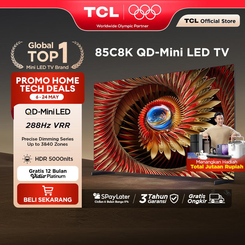 TCL 4K QD-Mini LED 85 Inch C8K - up to 3840 Dimming Zone - 5000 Nits - 288Hz VRR - Google Assistant/