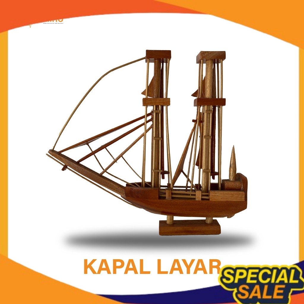 Pajangan Kapal Layar Kayu - Dekorasi Rumah Kapal Pinisi - Perahu Layar - Perahu Kayu - Kapal Kayu - 