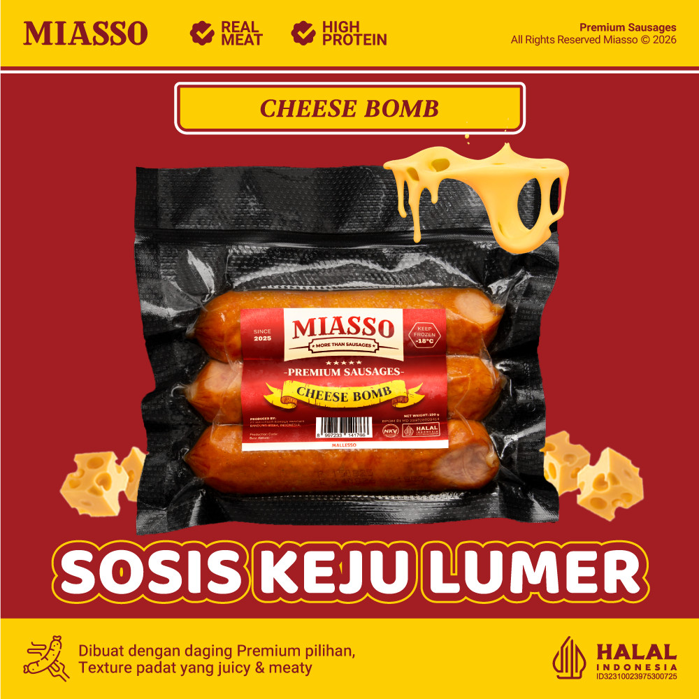 [TERLARIS] MIASSO - Cheese Bomb | Premium Sausages | Sosis Keju Halal Frozen Food
