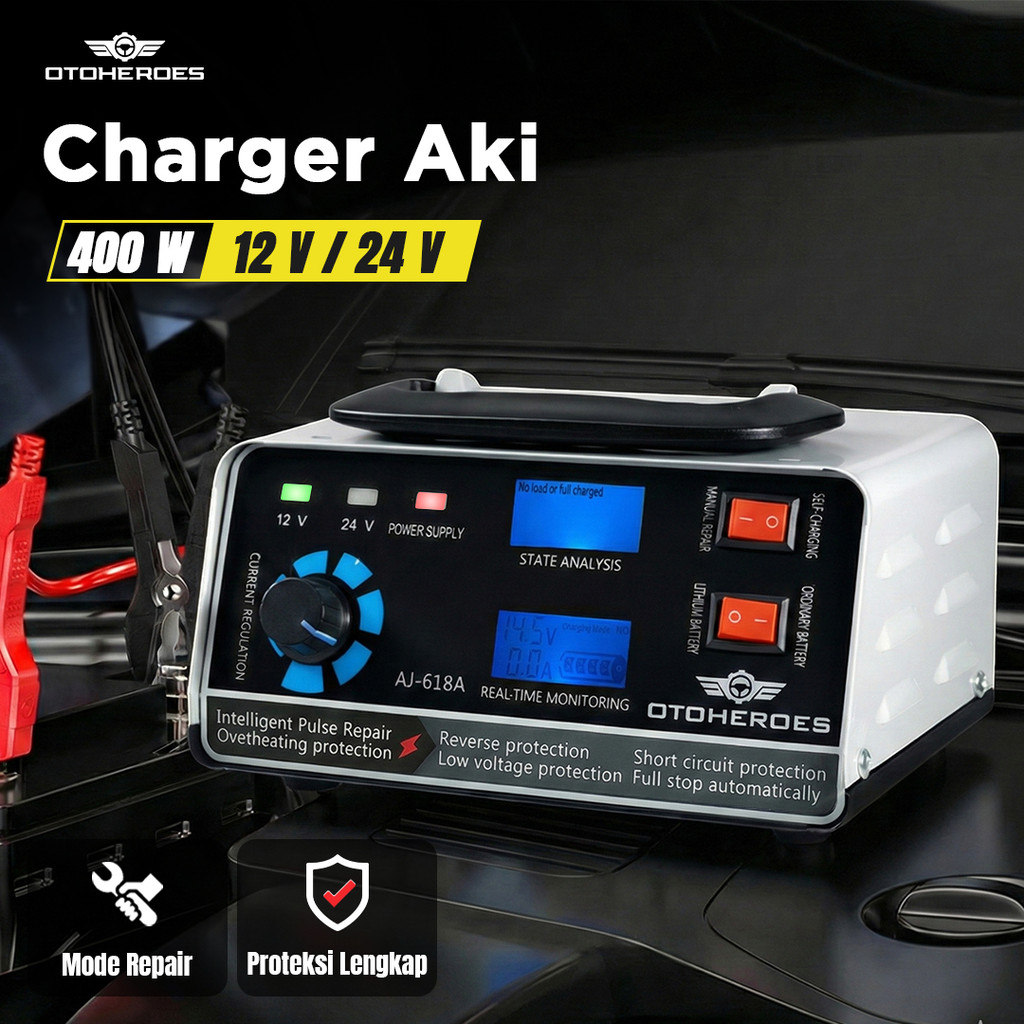 OTOHEROES Charger Aki Mobil Motor Intelligent Battery Charger 12V/24V - AJ-618A