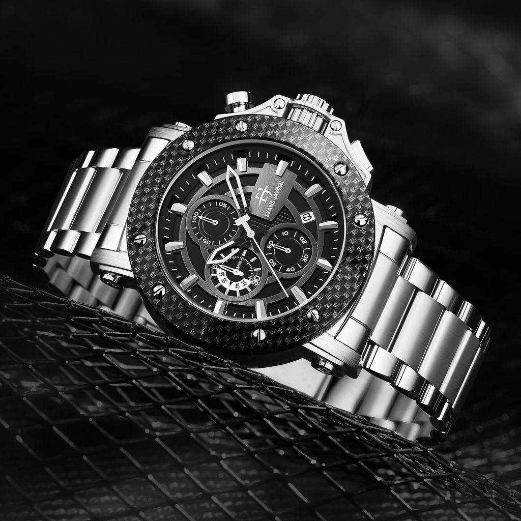 BUY 1 GET 1 Evans Jayden Jam Tangan Pria EJ 9842 Rantai Stainless Steel Chronograph Kaca Sapphire Wa