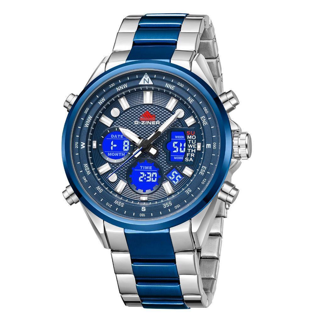 Dziner Jam Tangan Pria Double Time 8338 Rantai Stainless Steel Water Resistant 3 ATM Kaca Watches
