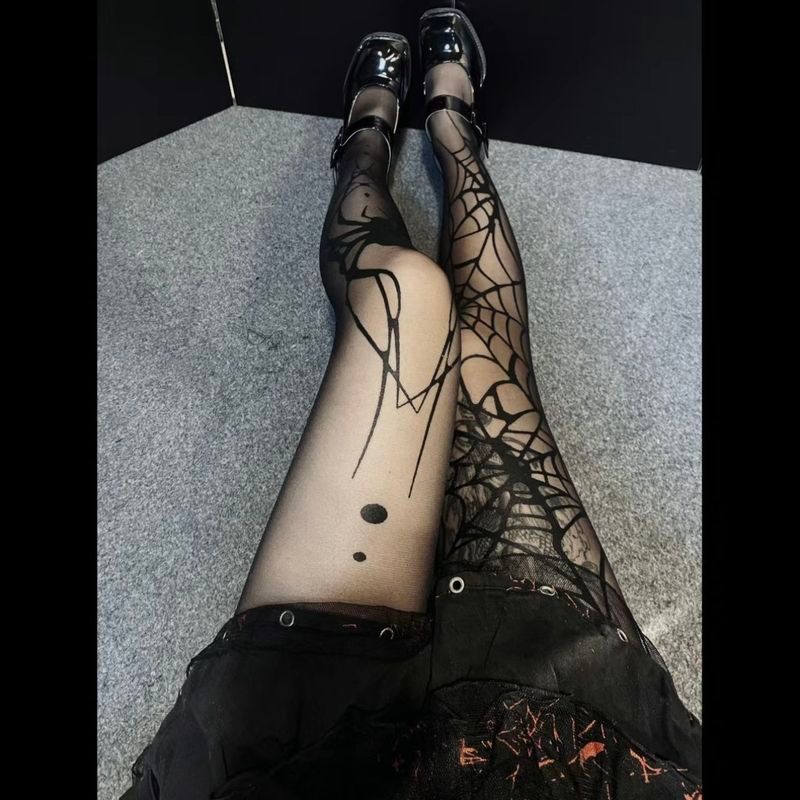 [Si Yun Ge] Stoking Halloween Hitam Wanita, Stoking Jaring Laba-laba, Stoking untuk Kostum, Stoking 