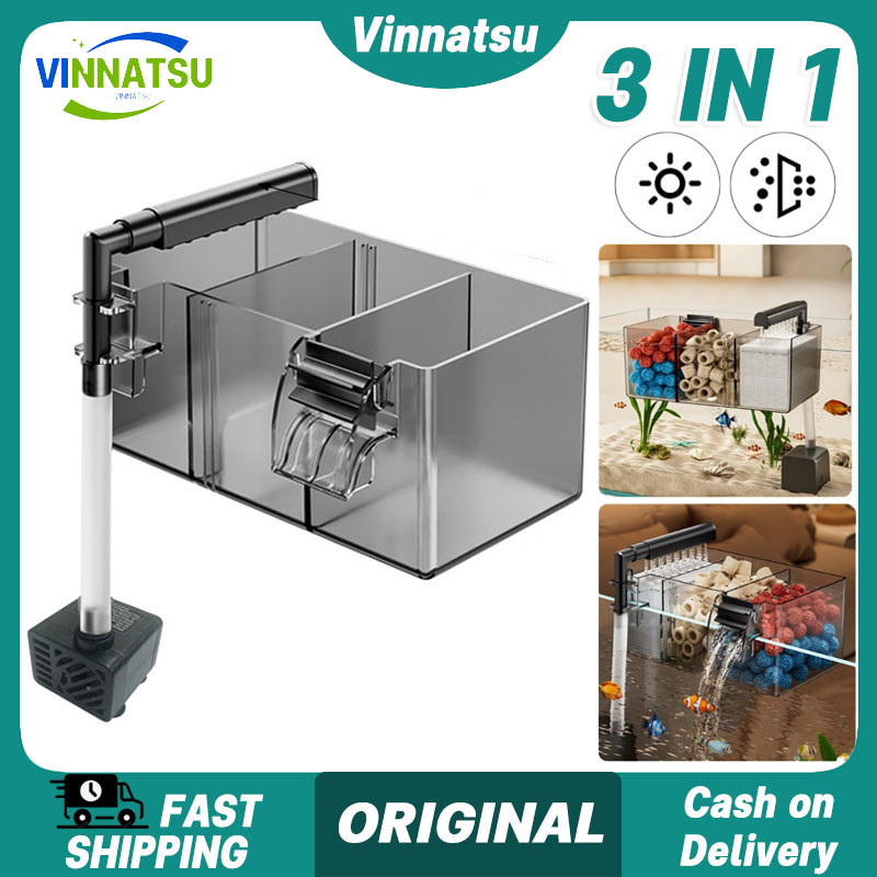 Vinnatsu 3 in 1 Filter Air Aquarium Gantung Air Terjun Filter Gantung Aquarium Hang on Filter Aquasc