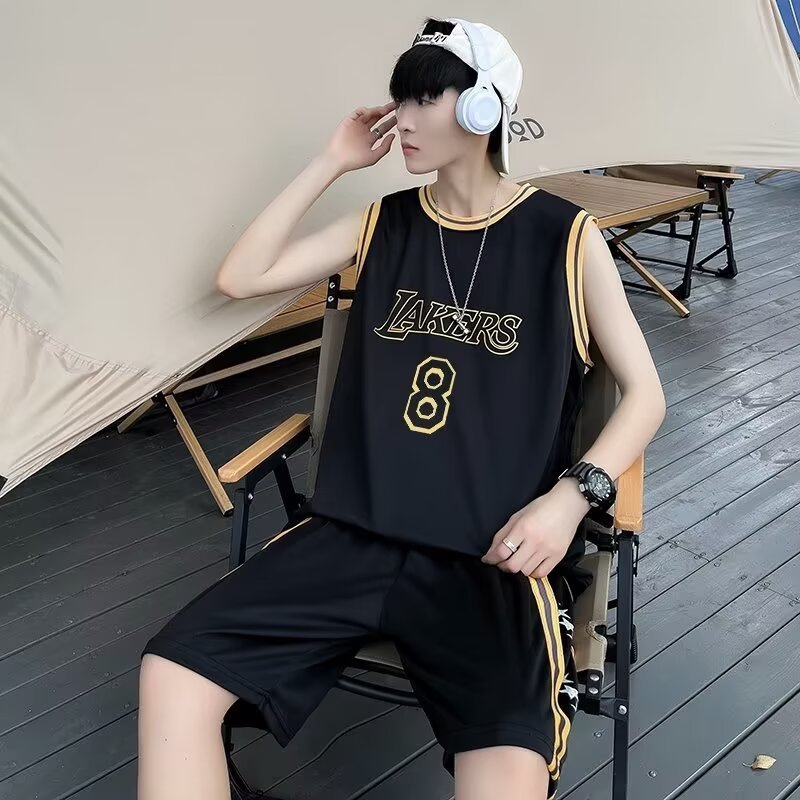 [Dia raja] Setelan seragam basket bernapas pria ukuran besar celana pendek rompi longgar jaring