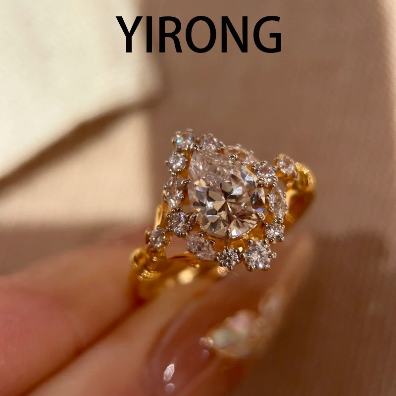 YIRONG Cincin Vintage Eropa Abad Pertengahan Bentuk Tetes Air Mata - Kemewahan Instagramable Cincin 
