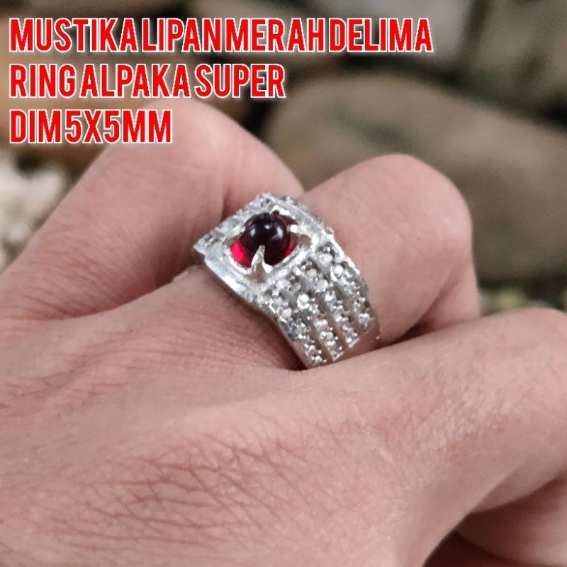 CINCIN BATU MUSTIKA LIPAN MERAH DELIMA BULAT MERAH SIEM ALPAKA