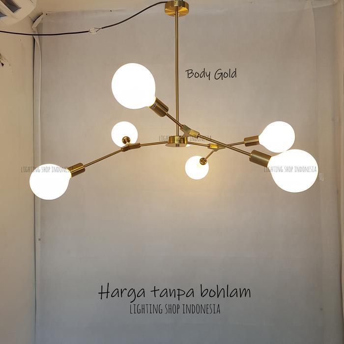 Lampu gantung gold hitam flexible 6 Lampu ruang tamu meja makan - Body Gold