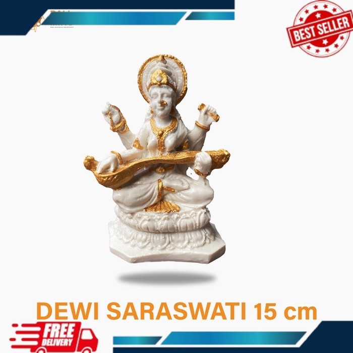 Patung Dewi Saraswati Resin - Patung Saraswati Fiber - Saraswati Statue - Patung Dewi Hindu - Patung