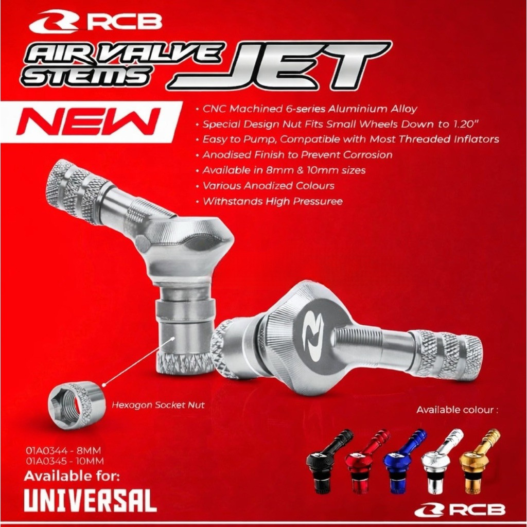 PENTIL BAN RCB RACING AIR VALVE STEMS JET 10MM VELG BAN TUBELESS BENGKOK MIRING CNC Vario Nmax Aerox