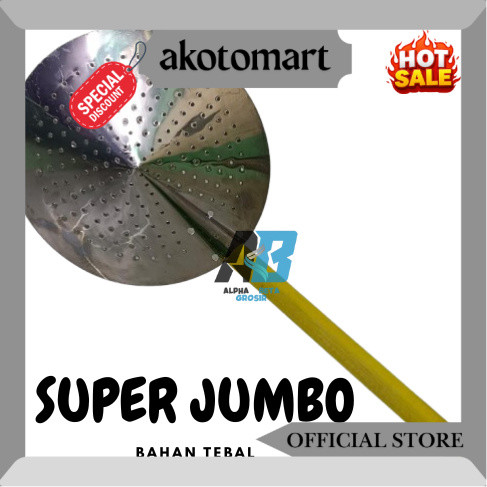 RJ Serok Gorengan SUPER JUMBO/ Peniris minyak Gagang Kayu SUPER JUMBO / Penyaring minyak bahan tebal