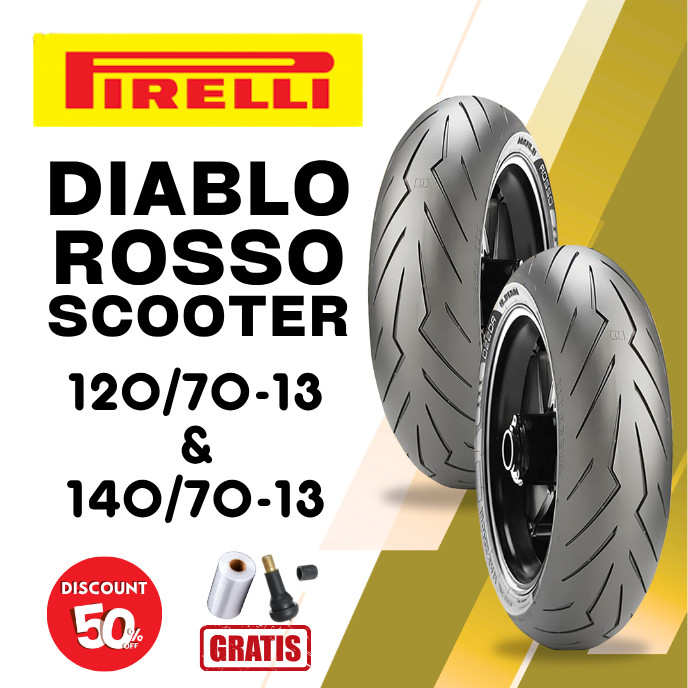 SEPASANG Ban Motor PIRELLI DIABLO ROSSO SCOOTER 120/70 & 140/70 RING 13 Tubeless