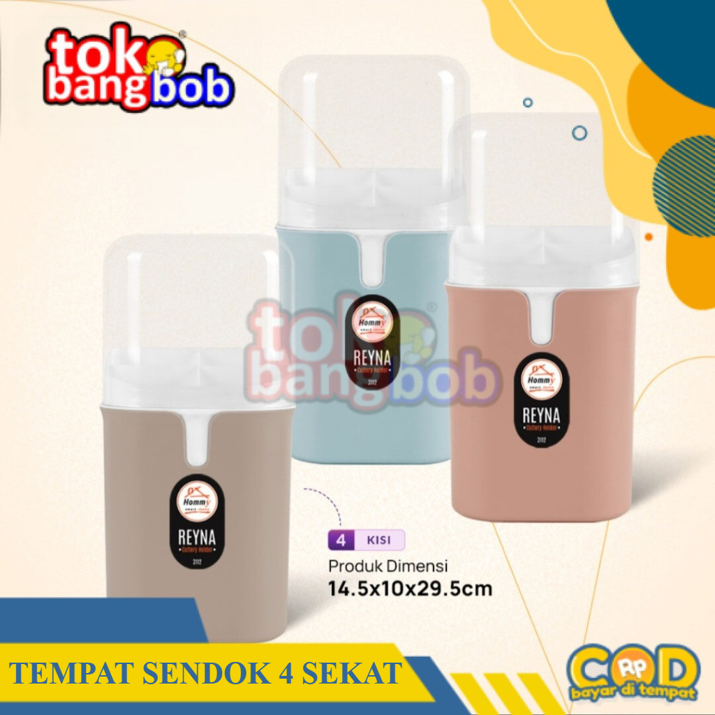 Tempat Sendok Reyna / Tempat Sendok Besar / Tempat Sendok Sekat 4 Tutup Transparan  Hommy