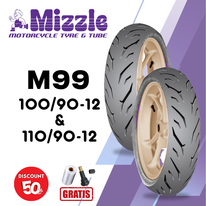 SEPASANG Ban Motor MIZZLE M99 100/90 & 110/90 RING 12 Tubeless