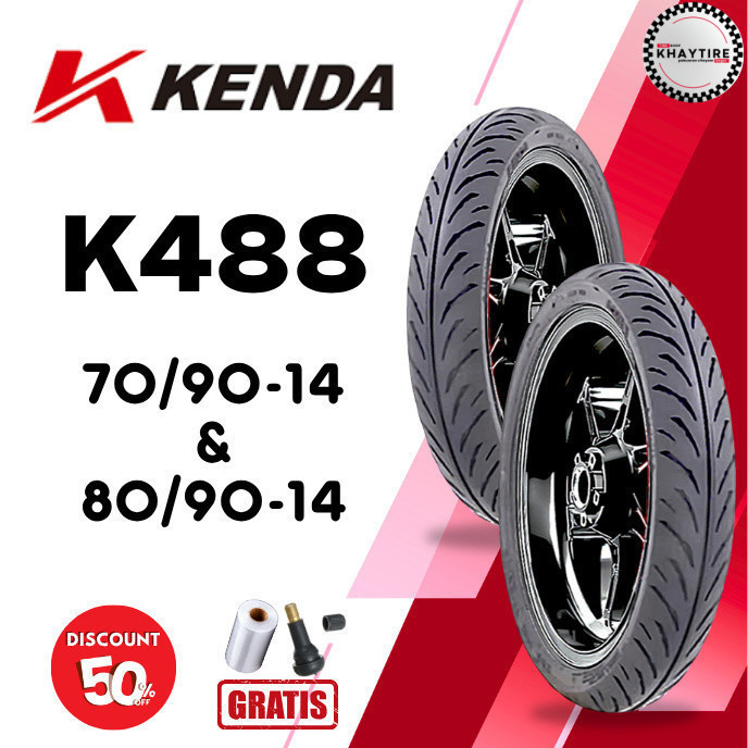 SEPASANG Ban Motor KENDA K488 70/90 & 80/90 RING 14 Tubeless