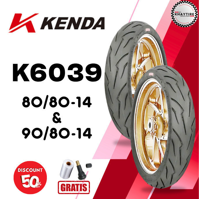 SEPASANG Ban Motor KENDA K6039 80/80 & 90/80 RING 14 Tubeless