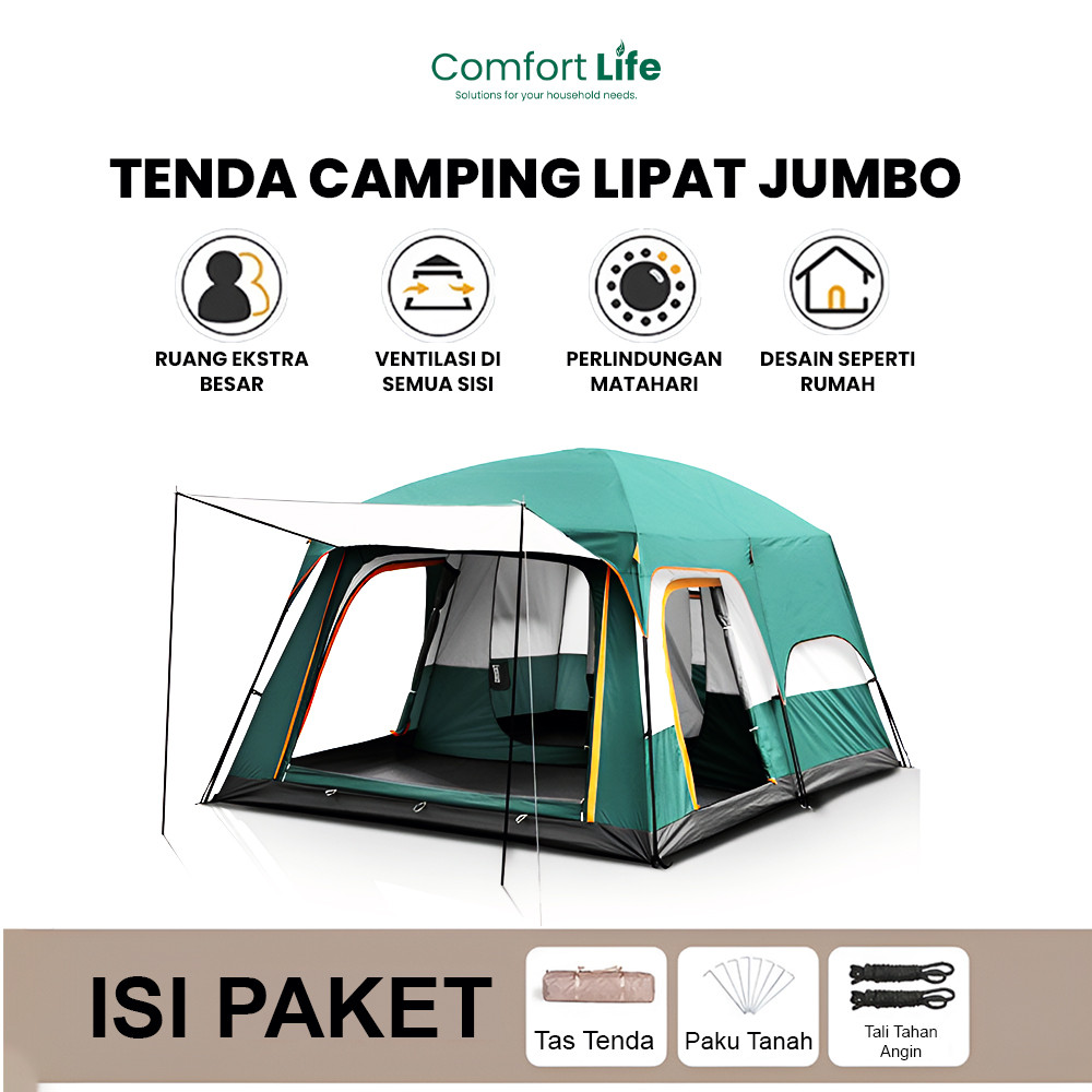 COMFORT LIFE Tenda Camping Jumbo 10-13 Orang Tenda Outdoor Ada 2 Ruangan Waterproof Luxury Automatic