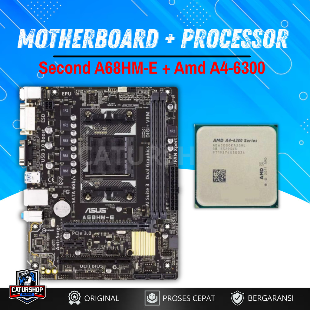 Motherboard + Processor Second A68HM-E + Amd A4-6300 / Mobo Asus A68HM E / Prosesor Amd A4 6300 / Pa