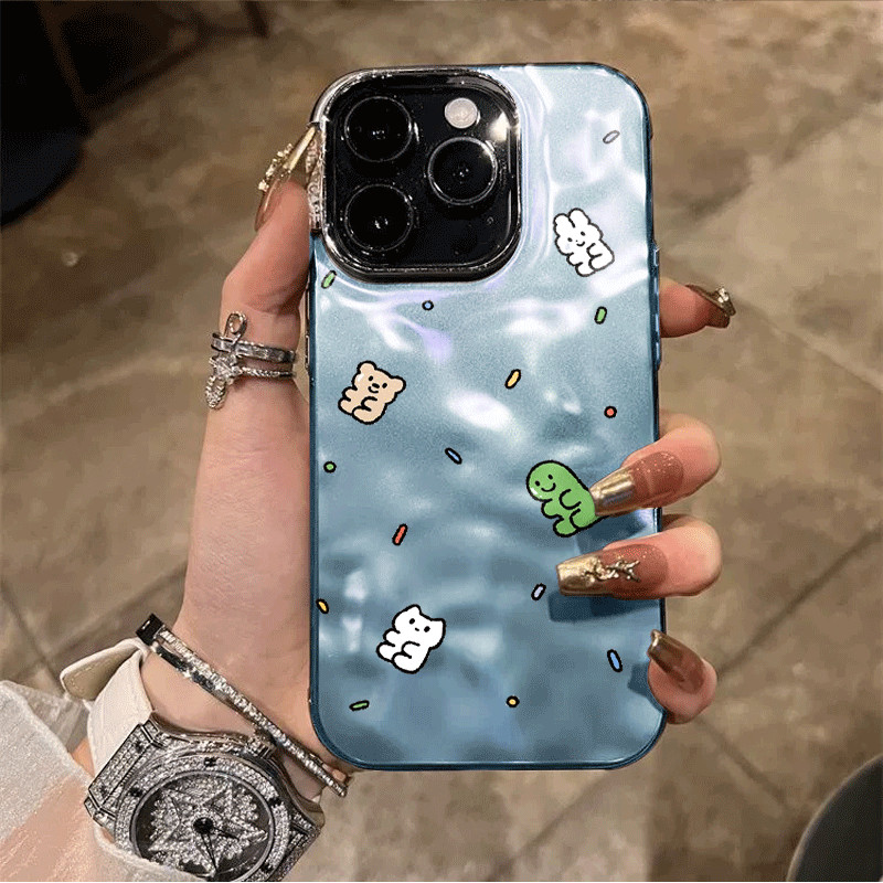Casing Bergelombang Metal Lens Hewan Mini untuk iPhone 11 12  13 14 15 Plus XS Iphone XR 7 Plus XS M