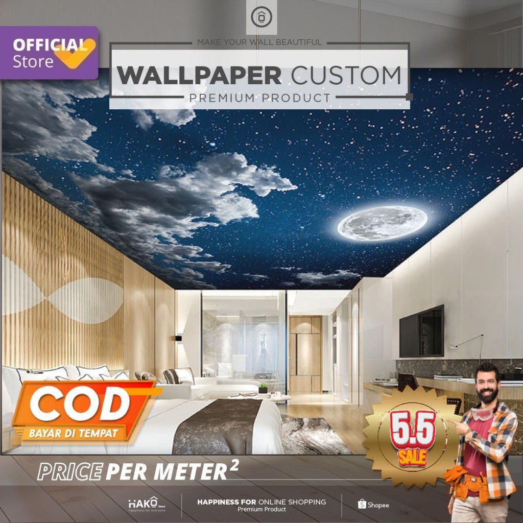 Sticker Plafon Custom Kamar Tidur | Gambar Langit dan Luar Angkasa | Plafon | Wall Sticker | Wall Ba
