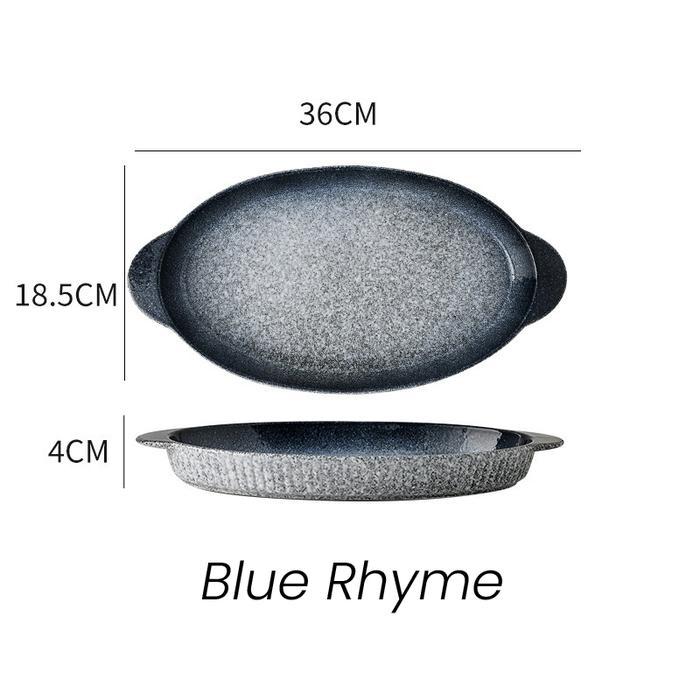 Mori Oval Plate 14" / Piring Mangkok Oval Saji Ikan Keramik Jepang - Blue Rhyme