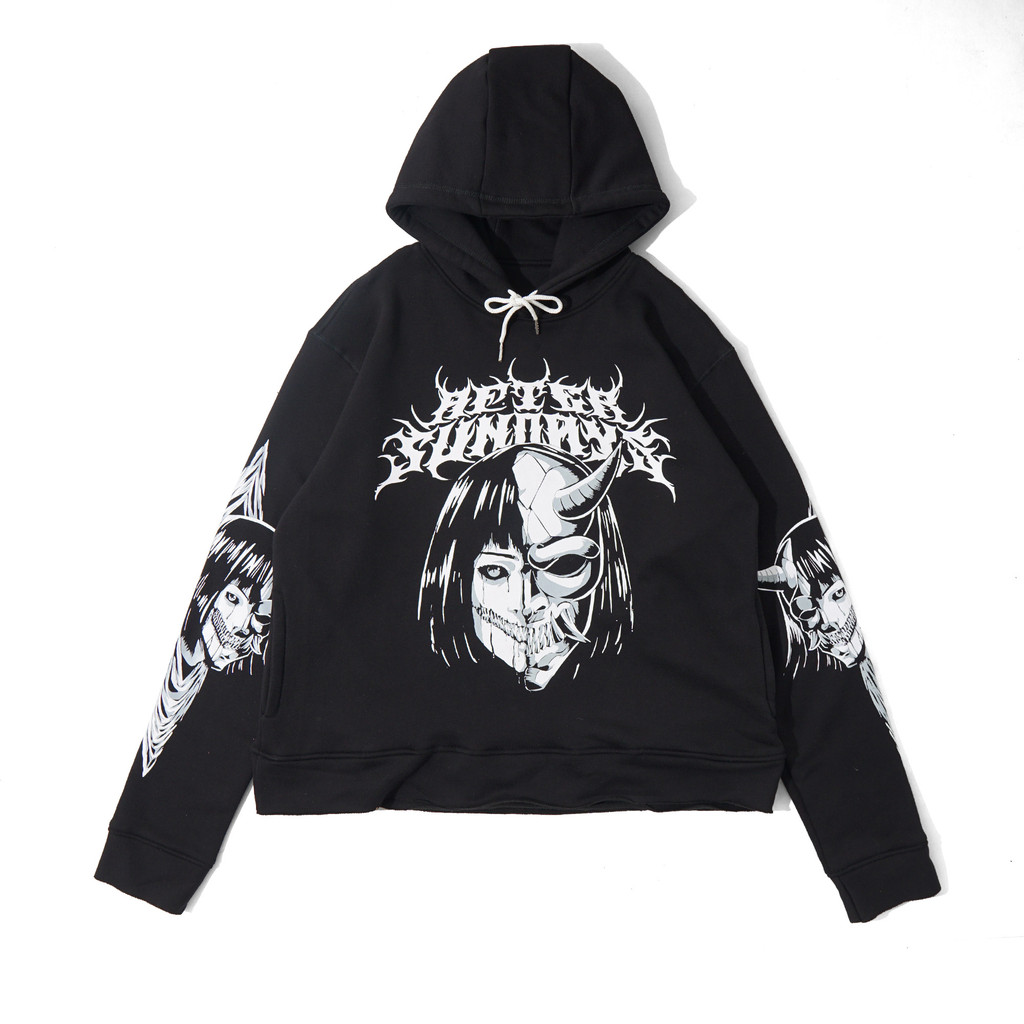 CROP HOODIE OVERSIZE UNFINISHED | ONIMASK | BLACK | AFTERSUNDAYS