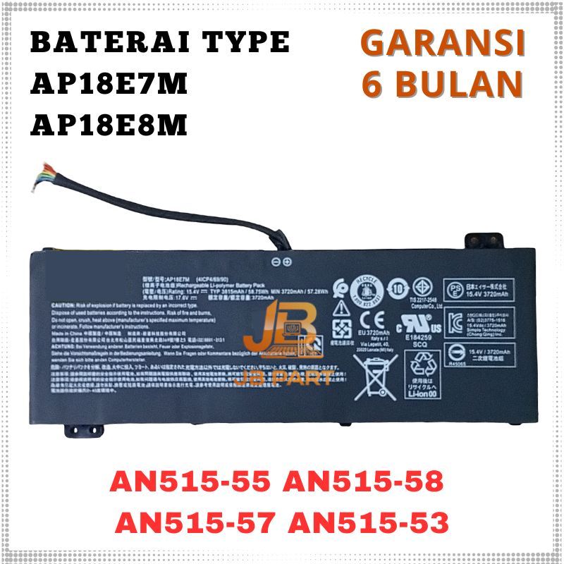 Baterai For Acer Nitro 5 AN515-43 AN515-46 AN515-46 AN515-44 AN515-53 -JBPART