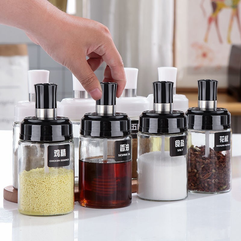 Set Toples Bumbu Kaca Dapur Gaya Minimalis Mewah Kontrol Garam Lengkap dengan Aksesoris