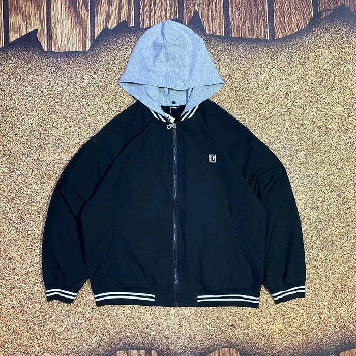 jaket bomber hitam ECOLIER GENUINE hoodie bisa di lepas casual mirah bagus size L