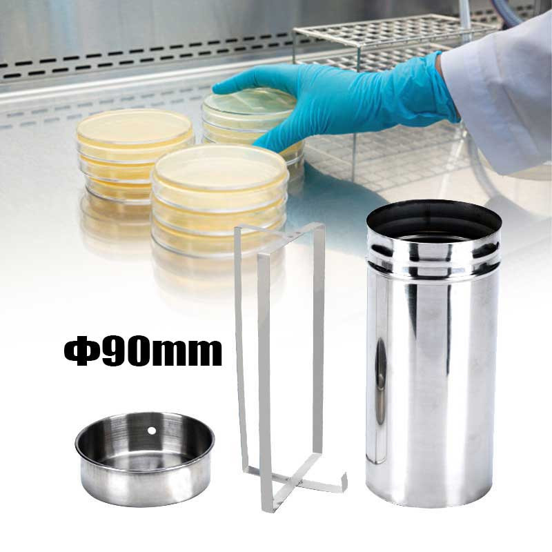 Cylinder Petridish Tabung Sterilisasi Petri Dish Cawan Petri Stainless Steel Rak Steril Lab 90mm