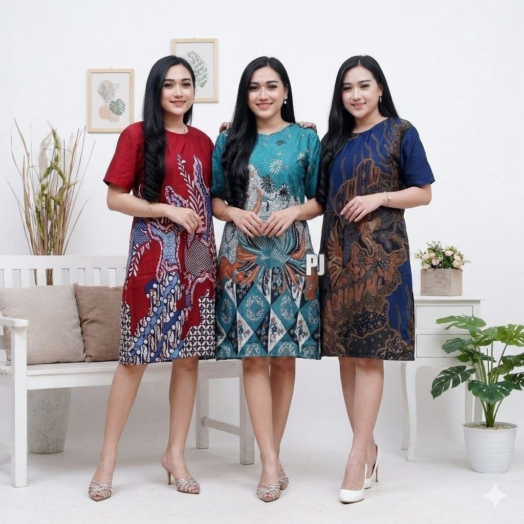 PROMO - Dress batik M,L,XL,XXL, JUMBO LD120cm dres lengan pendek modern