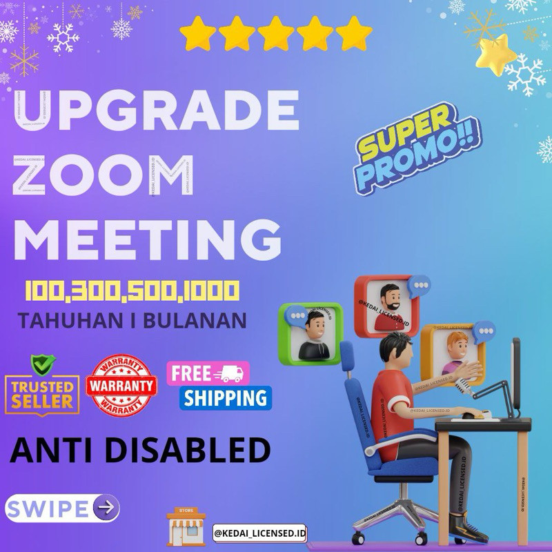 UPGRADE ZOOM MEETING 1000 PESERTA 1 TAHUN FULL GARANSI BONUS 8 BULAN MASA AKTIF  PROMO  I ANTI DISAB