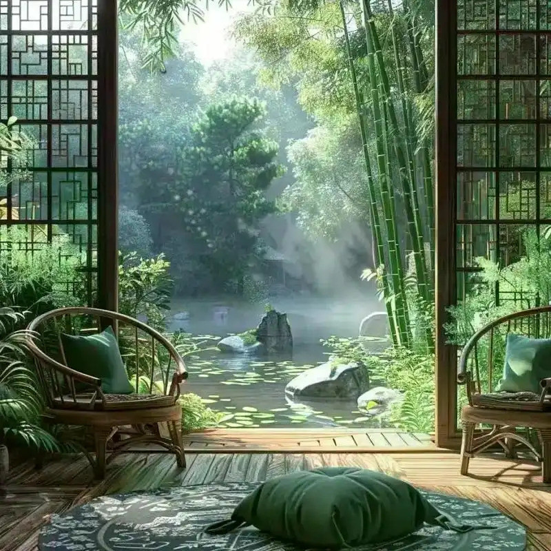 Background fabric for live broadcasts, living room background fabric, landscape painting, village sc