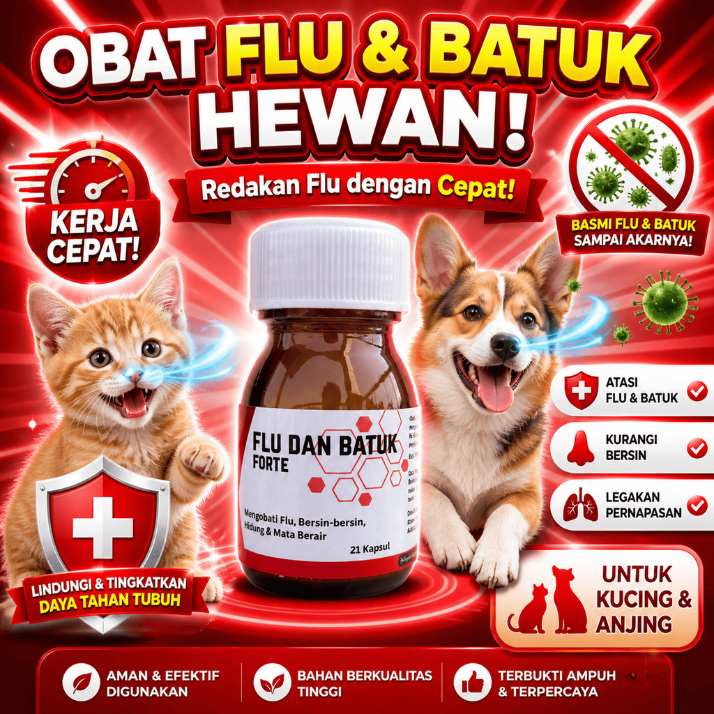 FLU DAN BATUK FORTE KAPSUL OBAT FLU KUCING KITTEN ANJING ANAK HEWAN PILEK CAT MURAH AMPUH DOG PUPPY 