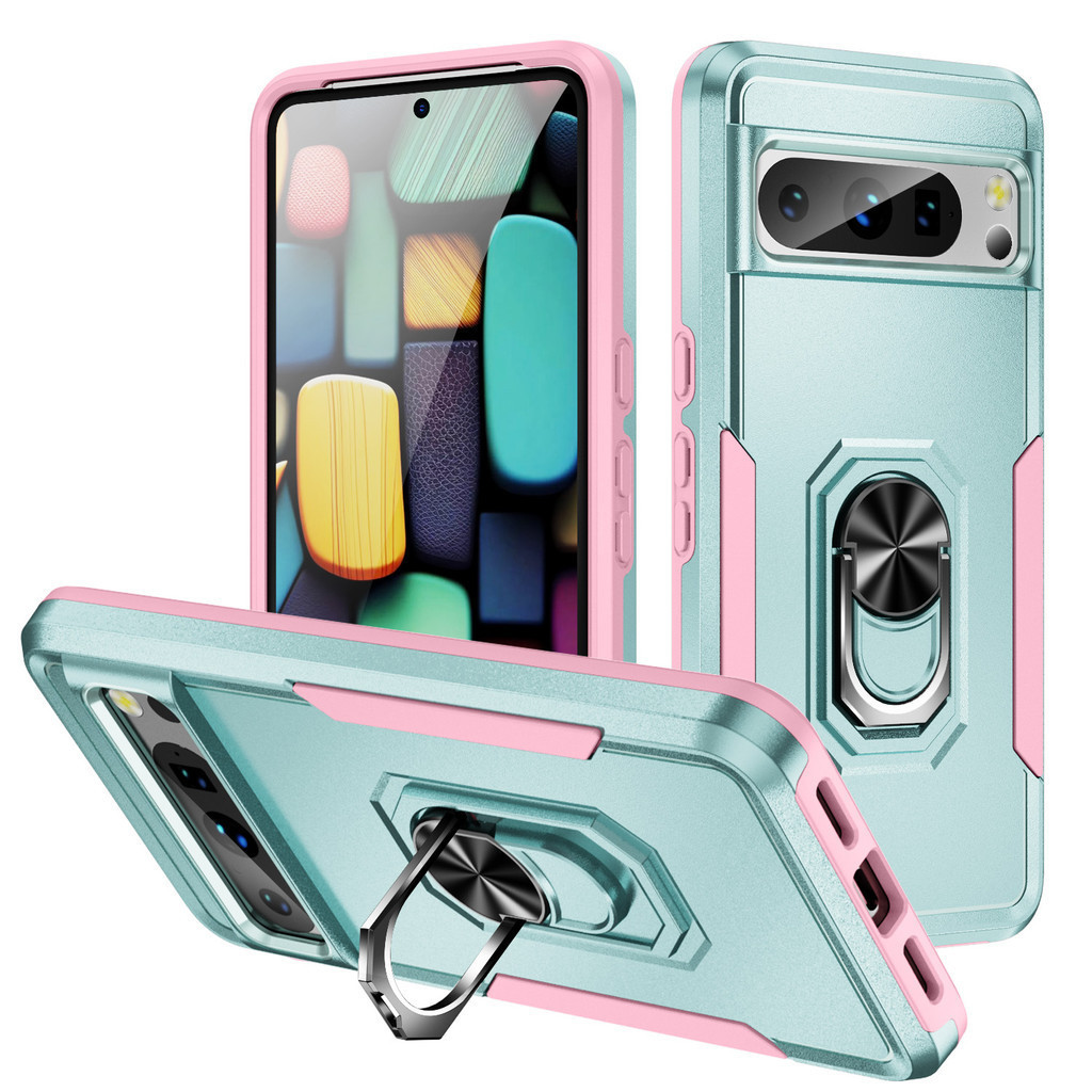 Casing untuk Google Pixel 6 7 8 Pro 7a 6a 8a dengan Ring Magnetik, Bahan Metal, Heavy Duty, Armor Ta