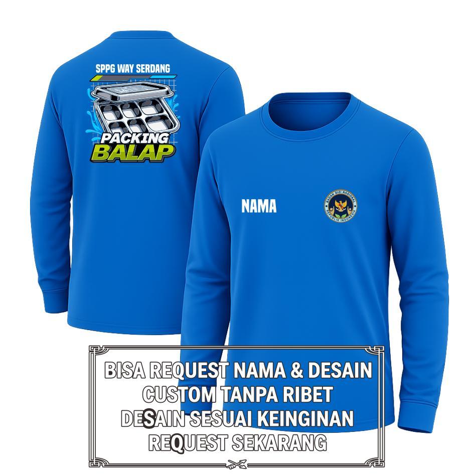 KAOS TEAM OMPRENG BALAP BIRU BCA  LENGAN PANJANG  + Free Custom Nama & Daerah Makanan Bergizi Custom
