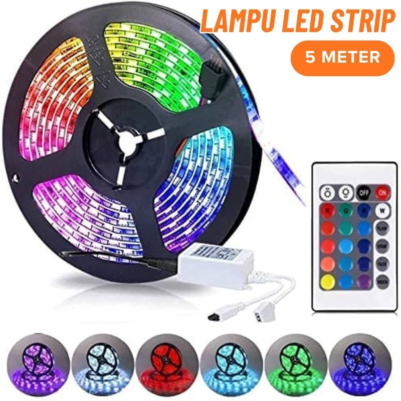 Lampu LED STRIP Lampu Hias Kamar Warna Banyak RGB Remot ADAPTOR Modul SET 5 Meter