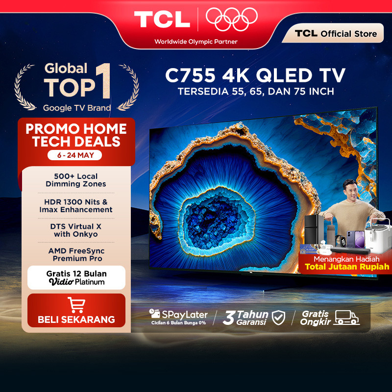 [CUCI GUDANG] TCL 4K Quantum Dot Mini LED Google TV 55 inch C755 - HDR 1300 nits - ONKYO - IMAX Enha