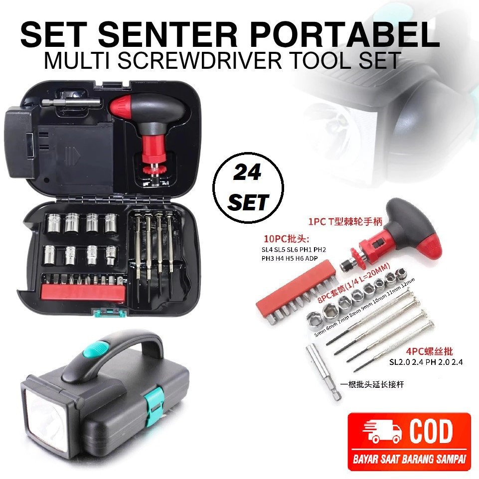 (SB)  24in1 Kunci Set Senter LED Set Senter LED Toolkit Tools 24in1