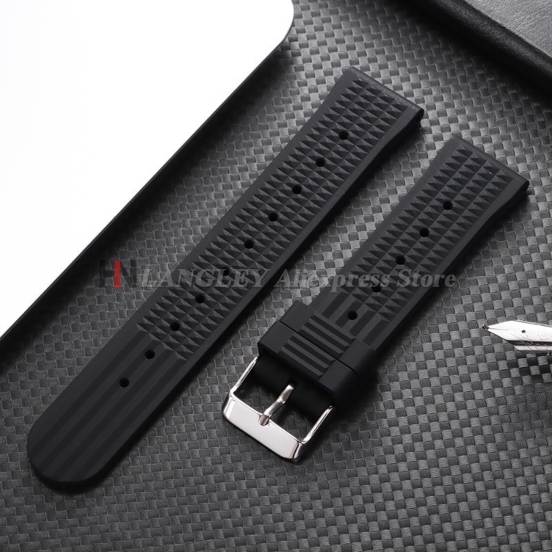 Watves 20mm 22mm Soft Rubber Waffle Strap Bracelet Universal Men ver Silicone Waterproof Sport for S