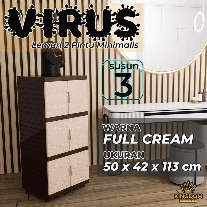 Lemari Plastik Susun 3  Susun 4 Minimalis Rak organizer Tempat Baju Buku Furniture - Susun 3 cream